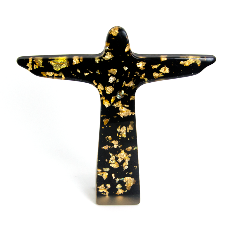 Cristo Metalique Preto com Metalique Ouro